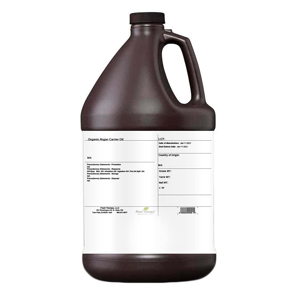 Plant Therapy Organic Argan Oil, USDA Certified, First-Press, Virgin, For Face, Hair, Skin, Nails and Cuticles 1 Gallon